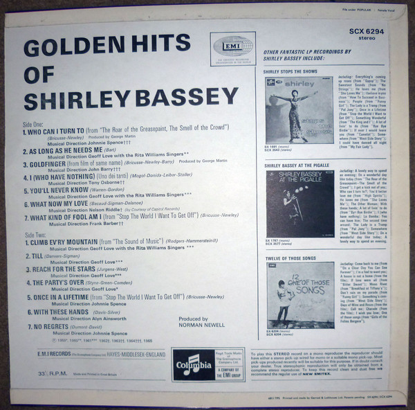 Shirley Bassey - Golden Hits Of Shirley Bassey (LP, Comp, RP) 7607