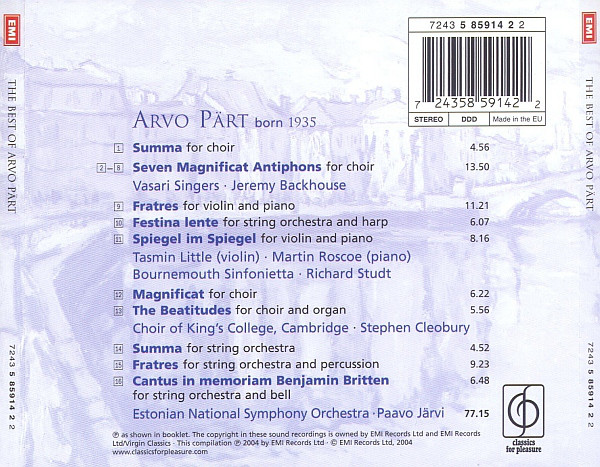 Arvo P√§rt - The Best Of Arvo P√§rt (CD, Comp) 14039