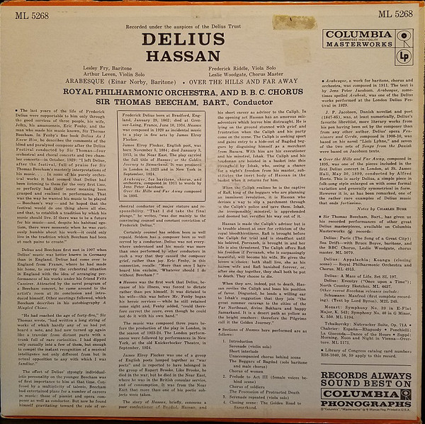 Delius*, Royal Philharmonic Orchestra*, Sir Thomas Beecham, Bart.* - Hassan (LP) 16194