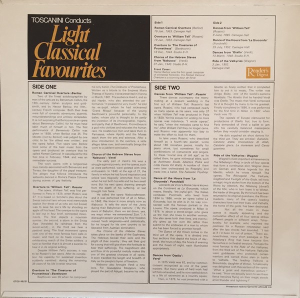 Toscanini* - Toscanini Conducts Light Classical Favourites (9xLP, Comp + Box) 16223