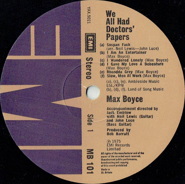 Max Boyce - We All Had Doctors' Papers (LP, Blu) 17463