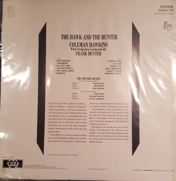 Coleman Hawkins With Orchestra Conducted By Frank Hunter (2) - The Hawk And The Hunter (LP, Album) 16215