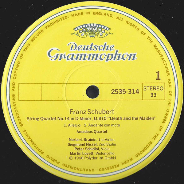 Franz Schubert, Amadeus Quartet* - String Quartet In D Minor "Death And The Maiden" / "Quartettsatz" In C Minor (LP, RE) 17729