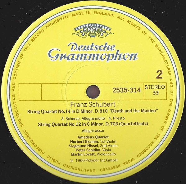 Franz Schubert, Amadeus Quartet* - String Quartet In D Minor "Death And The Maiden" / "Quartettsatz" In C Minor (LP, RE) 17730