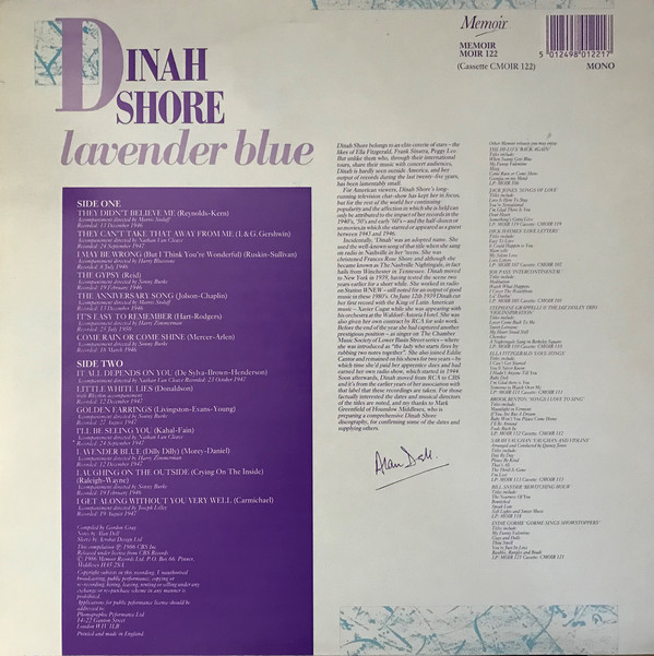 Dinah Shore - Lavender Blue (LP, Comp, Mono) 18557