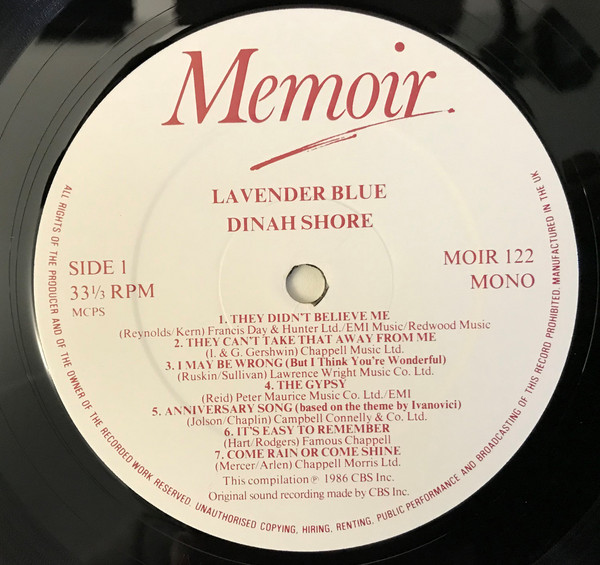 Dinah Shore - Lavender Blue (LP, Comp, Mono) 18558