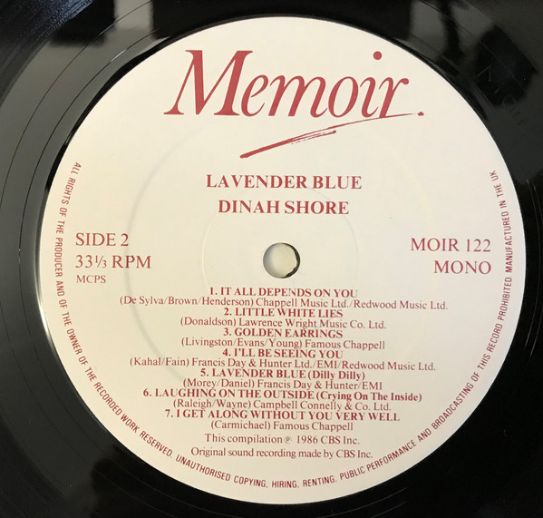 Dinah Shore - Lavender Blue (LP, Comp, Mono) 18559
