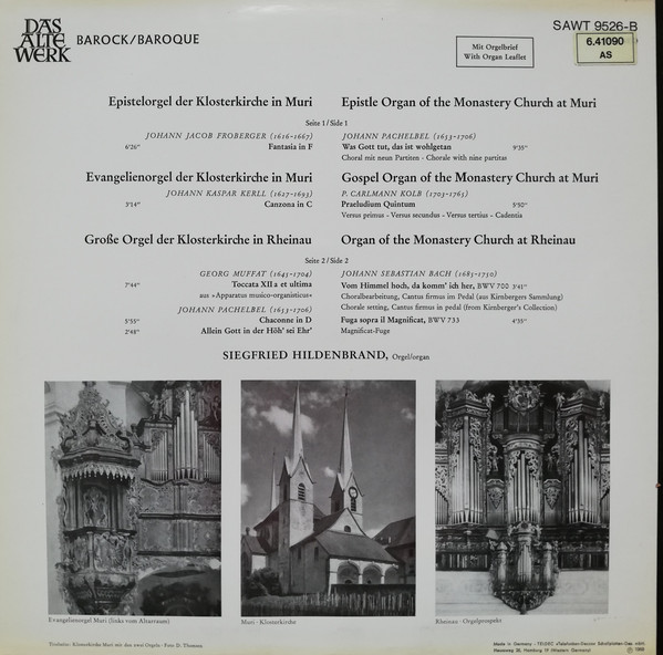 Siegfried Hildenbrand - Historische Orgeln Der Klosterkirchen In Muri Und Rheinau - Schweiz (LP) 16366