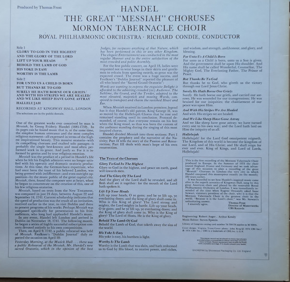 Handel‚Åï, Mormon Tabernacle Choir - The Great "Messiah" Choruses (LP, Album) 16545