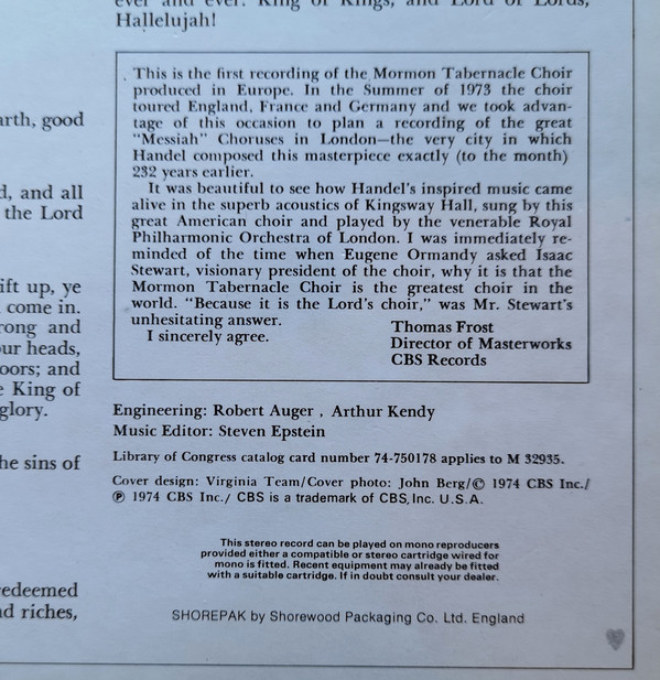 Handel‚Åï, Mormon Tabernacle Choir - The Great "Messiah" Choruses (LP, Album) 16546