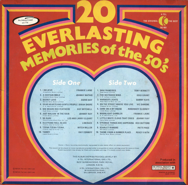 Various - 20 Everlasting Memories Of The 50's (LP, Album, Comp, Ltd) 15213