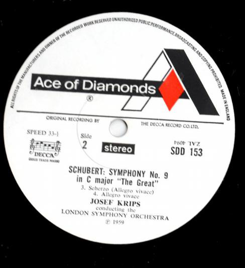 Schubert*, London Symphony*, Josef Krips - Symphony No. 9 In C Major "The Great" (LP) 18086