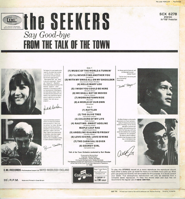 The Seekers - Live At The Talk Of The Town (LP, Album) 17538