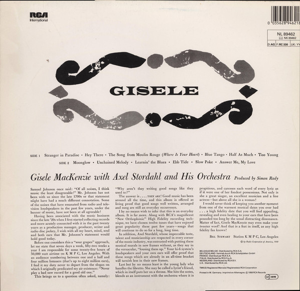 Gisele MacKenzie With Axel Stordahl And His Orchestra* - Gisele (LP, Album, RE) 18567