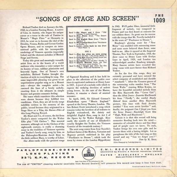 Richard Tauber - Songs Of Stage And Screen (10", Comp) 17580