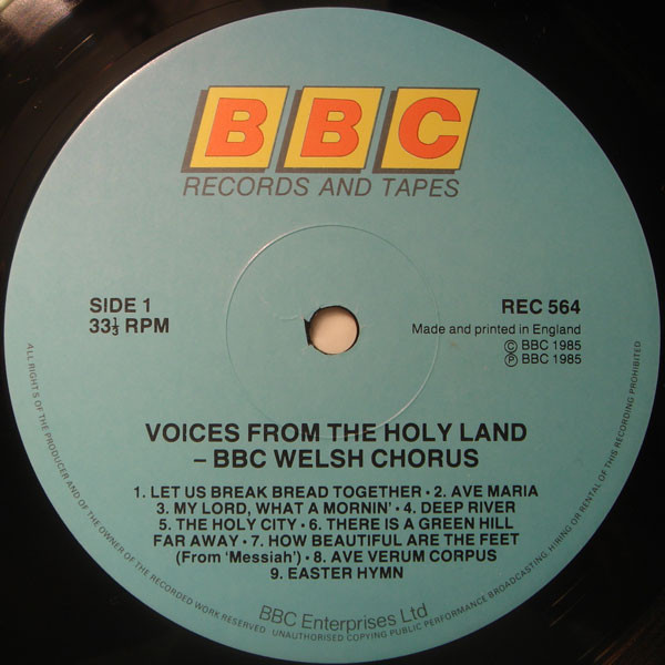 BBC Welsh Chorus Conducted By John Hugh Thomas With Aled Jones - Voices From The Holy Land (LP, Blu) 17422