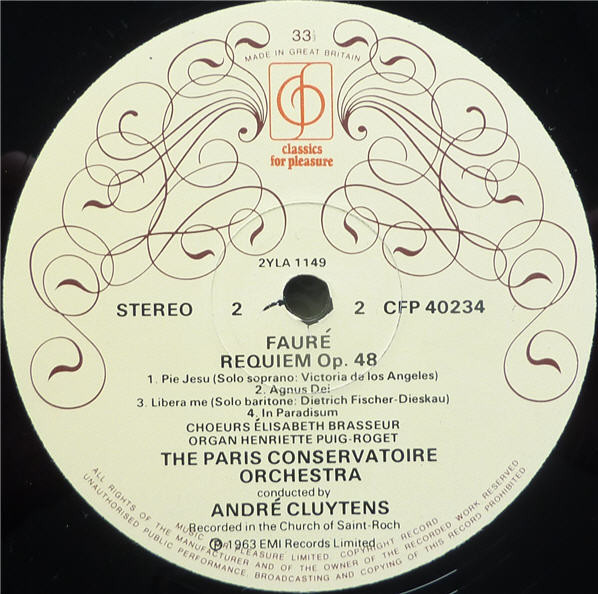 Gabriel Faur√© - Paris Conservatoire Orchestra*, Victoria de los Angeles, Dietrich Fischer-Dieskau - Requiem, Op 48 (LP) 17825