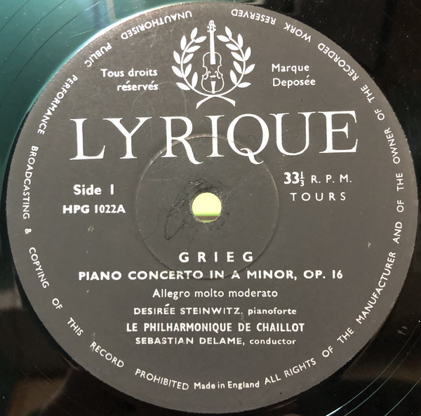 Grieg* - Le Philharmonique De Chaillot, Desiree Steinwitz - Piano Concerto In A Minor, Op. 16 / Peer Gynt Suite No. 1, Op. 46 (LP) 18095
