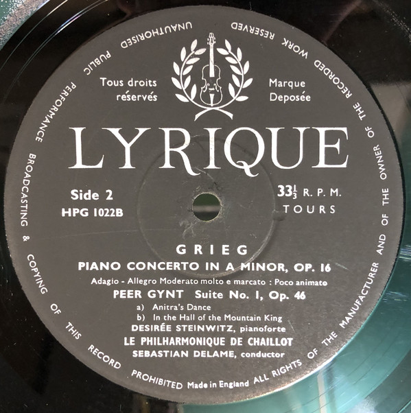 Grieg* - Le Philharmonique De Chaillot, Desiree Steinwitz - Piano Concerto In A Minor, Op. 16 / Peer Gynt Suite No. 1, Op. 46 (LP) 18096
