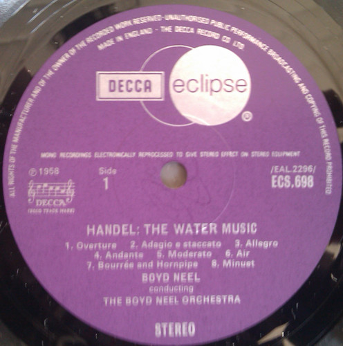 Handel*, Boyd Neel, The Boyd Neel Orchestra - The Water Music (LP) 16522