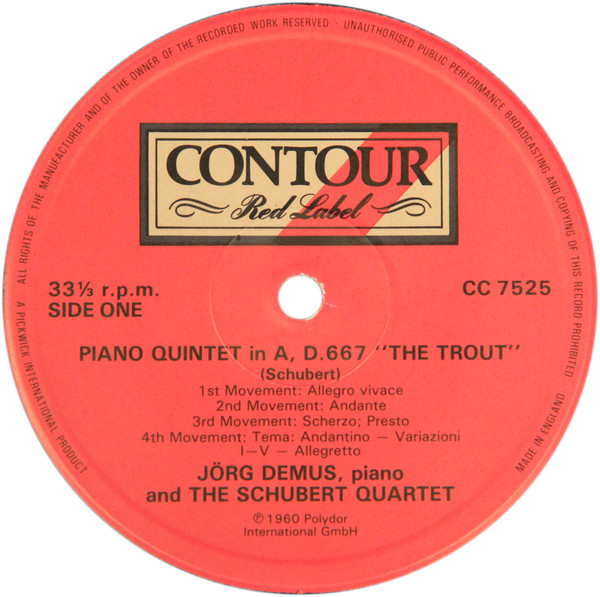 Schubert*, J√∂rg Demus ¬∑ Schubert Quartet*, Wolfgang Schneiderhan ¬∑ Walter Klien - The Trout Quintet / Sonatina For Violin And Piano No. 2 (LP, RE) 17744