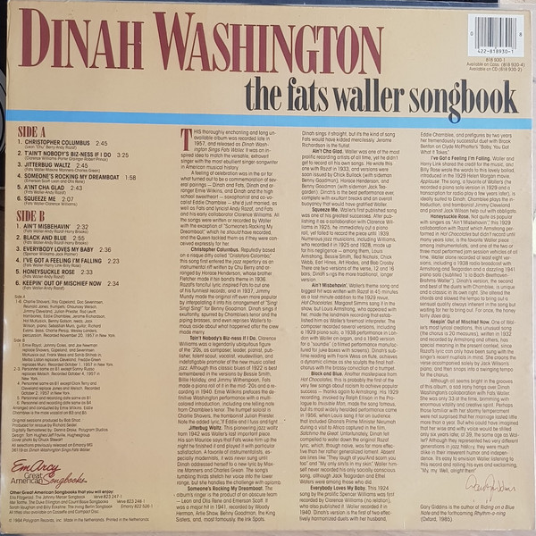 Dinah Washington - The Fats Waller Songbook (LP, RE) 18502