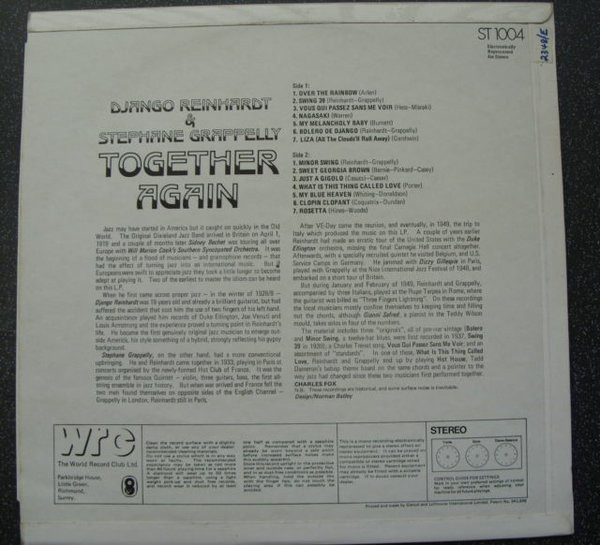Django Reinhardt and Stephane Grappelly* - Together Again (LP, Album, Club) 18272