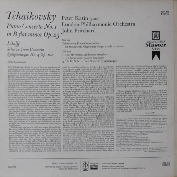 Peter Katin, London Philharmonic Orchestra*, John Pritchard - Tchaikovsky - Piano Concerto No.1 / Litloff - Scherzo (LP, Album, RE) 17543