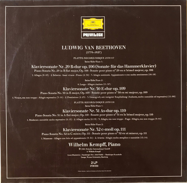 Beethoven* - Wilhelm Kempff - 4 Klaviersonaten - 4 Piano Sonatas (2xLP, RE) 17531