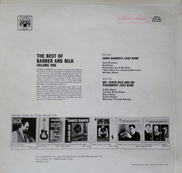 Chris Barber and Acker Bilk - The Best Of Barber and Bilk Volume One (LP, Comp) 17892