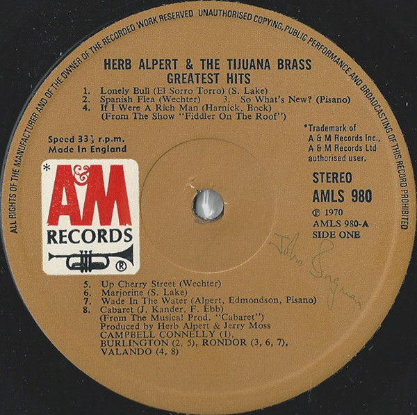 Herb Alpert and The Tijuana Brass - Greatest Hits (Sixteen Great Titles) (LP, Comp, Gat) 17969