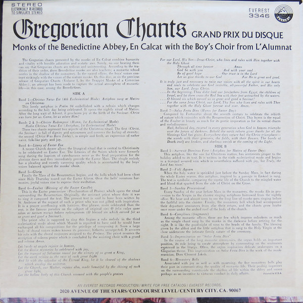 Monks Of The Benedictine Abbey, En Calcat* With The Boy's Choir From L'Alumnat* - Gregorian Chants (LP, Album) 16371