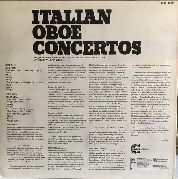 Albinoni*, Cimarosa*, Marcello* With Evelyn Rothwell, Sir John Barbirolli, Pro Arte Orchestra Of London - Italian Oboe Concertos (LP) 16149