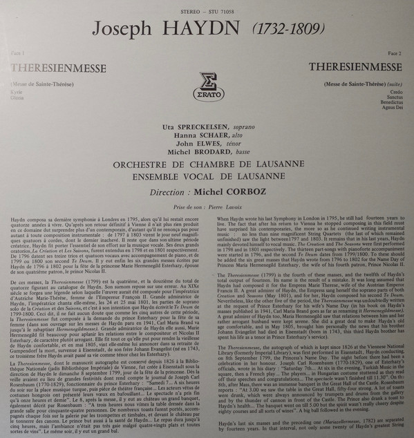 J. Haydn*, Michel Corboz, Orchestre De Chambre De Lausanne - Theresienmesse (LP, RE) 16422