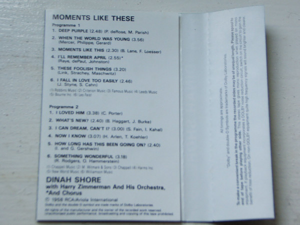 Dinah Shore - Moments Like These (Cass, Album, RE) 18589