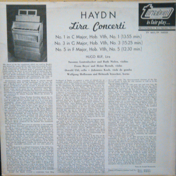 Haydn*, Hugo Ruf - Concerti For Lira (LP, Album, Mono) 16439