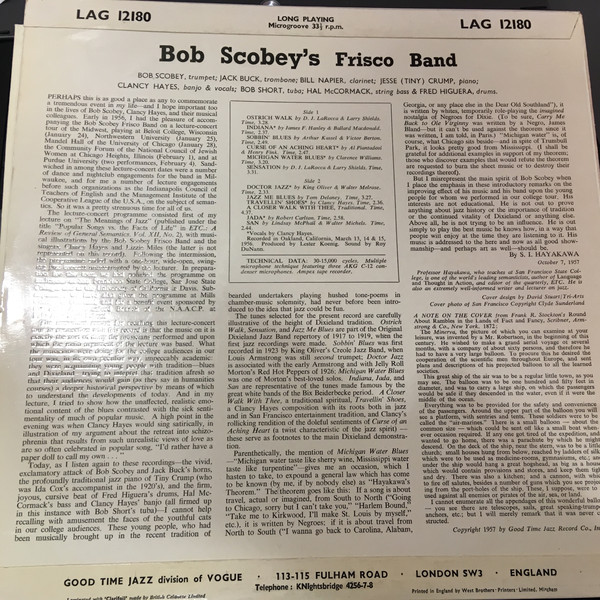 Bob Scobey's Frisco Band With Vocals By Clancy Hayes - Direct From San Francisco