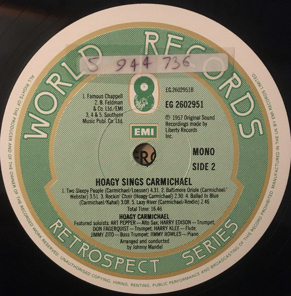 Hoagy Carmichael - Hoagy Sings Carmichael With The Pacific Jazzmen (LP, Album, Mono, RE) 19262