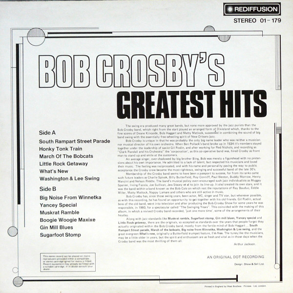 Bob Crosby - Bob Crosby's Greatest Hits (LP, Comp) 20982