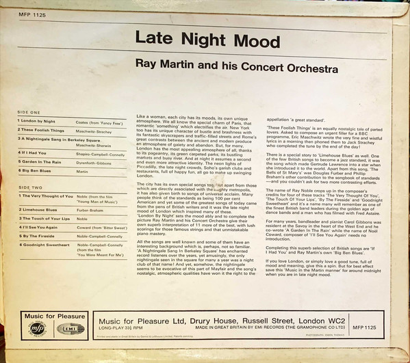 Ray Martin And His Concert Orchestra - Late Night Mood (LP, Album, Mono) 20489