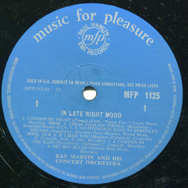 Ray Martin And His Concert Orchestra - Late Night Mood (LP, Album, Mono) 20490