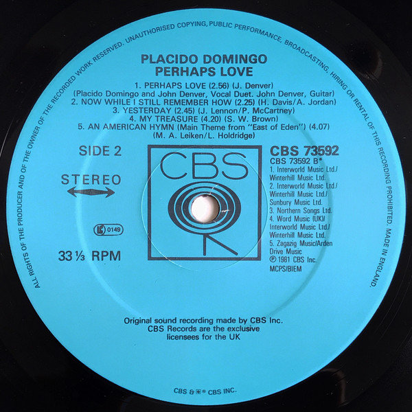 Placido Domingo With John Denver - Perhaps Love (LP, Album) 18916