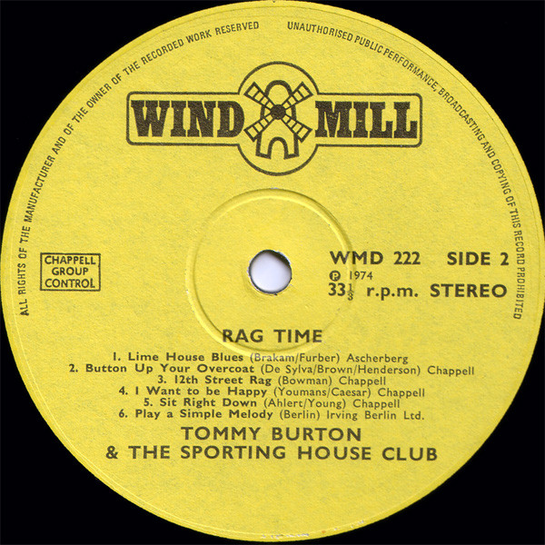 Tommy Burton and The Sporting House Club* - Rag Time (LP) 20828