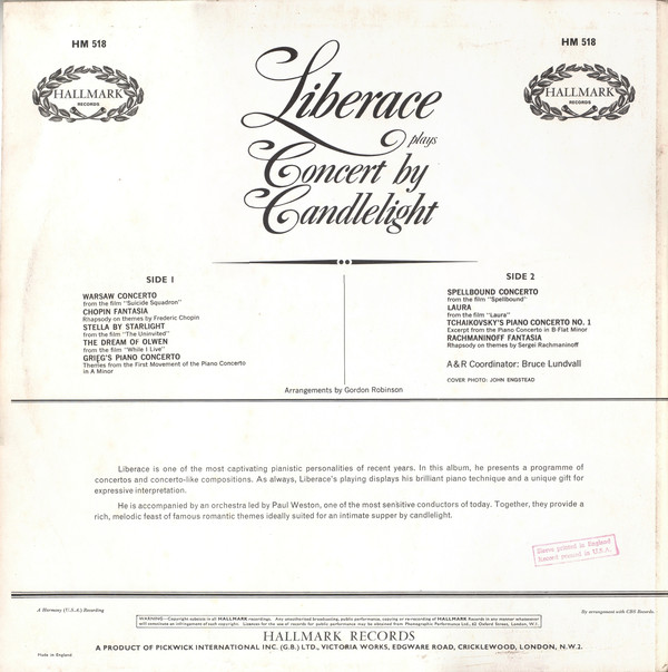 Liberace - Concert By Candlelight (LP, Album) 19866