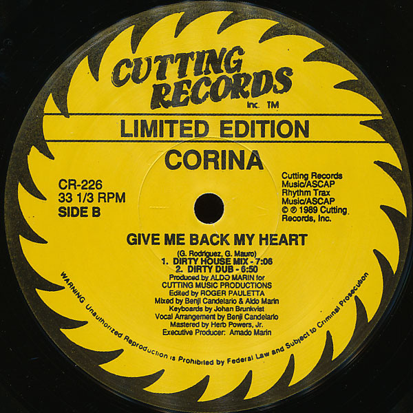 Corina - Give Me Back My Heart (Limited Edition House Mixes) (12", Ltd) 19929