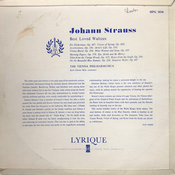 Johann Strauss Jr., The Vienna Philharmusica* - Best Loved Waltzes (LP, Comp) 18804