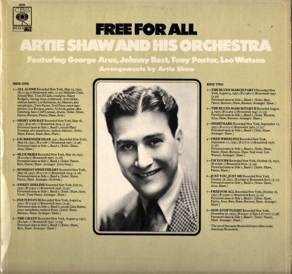 Artie Shaw And His Orchestra Featuring George Arus, Johnny Best*, Tony Pastor And Leo Watson - Free For All (LP, Comp, Mono) 20666