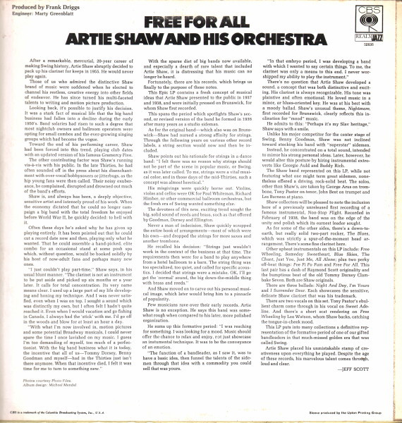 Artie Shaw And His Orchestra Featuring George Arus, Johnny Best*, Tony Pastor And Leo Watson - Free For All (LP, Comp, Mono) 20667