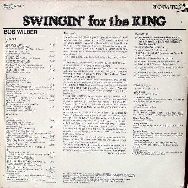 Bob Wilber And The Phontastic Swing Band - Swingin' For The King (A Tribute To Benny Goodman) (2xLP) 21263