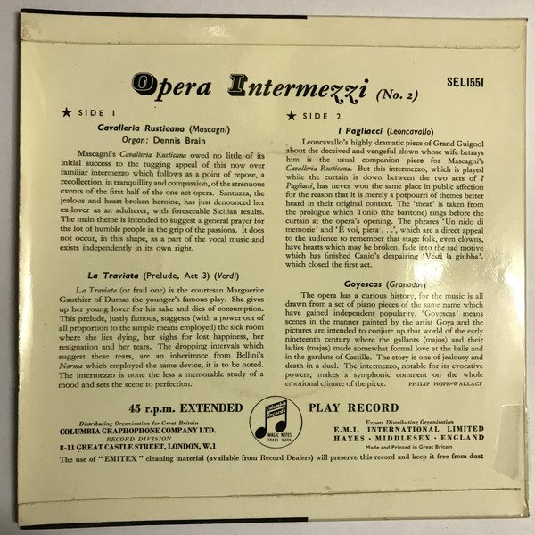 Herbert Von Karajan conducting the Philharmonia Orchestra - Opera Intermezzi (No. 2) (7", EP) 39722